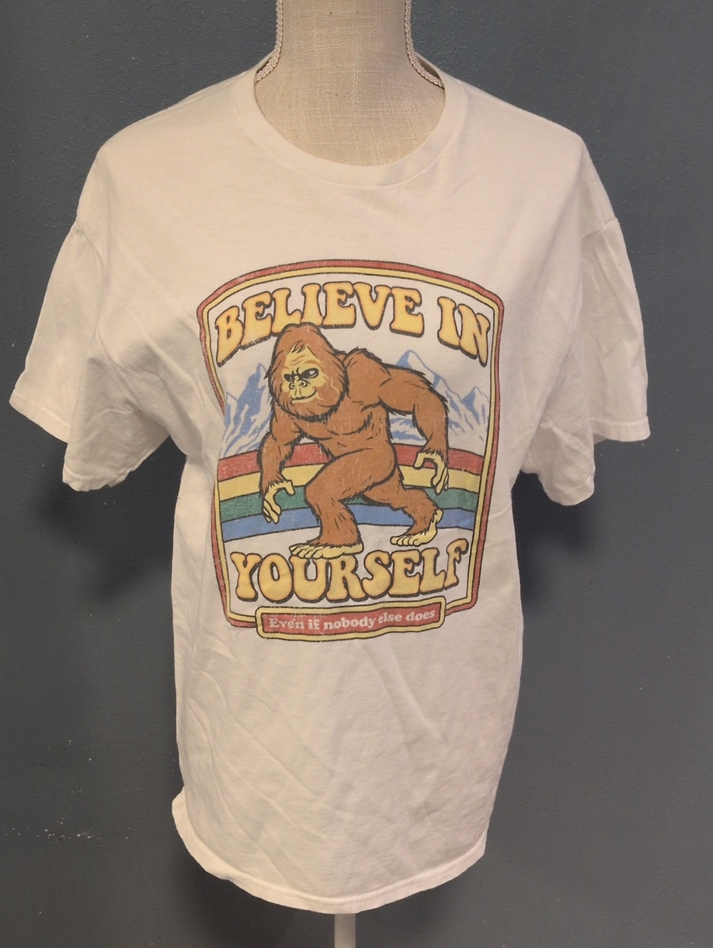DOM Big Foot Novelty Believe In Yourself Rainbow Shirt Gorpcore Mythical Cotton